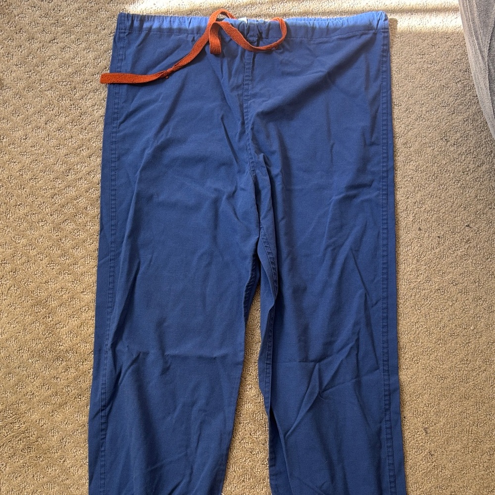 Linen Blue Pants with Orange Accent